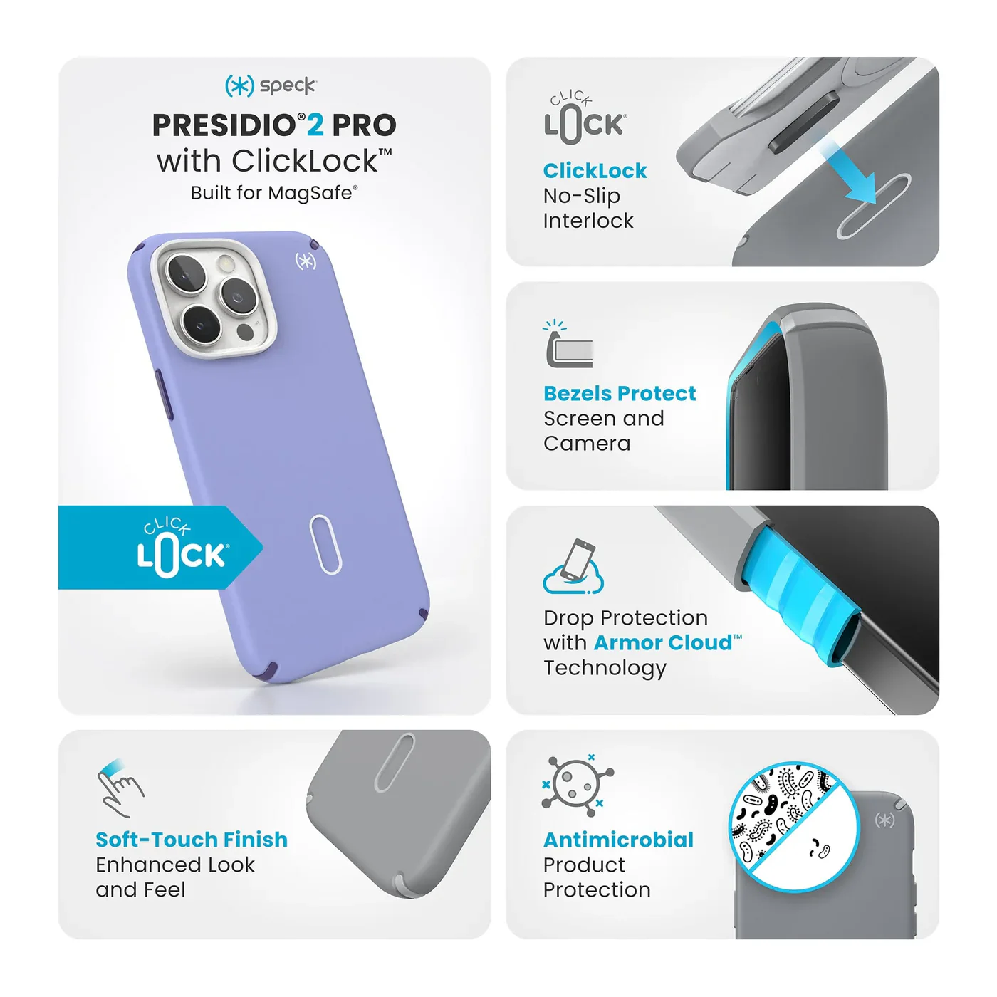 Speck Presidio2 Pro MagSafe with ClickLock for iPhone 16 Pro Max - Lavender Purple - Image 9