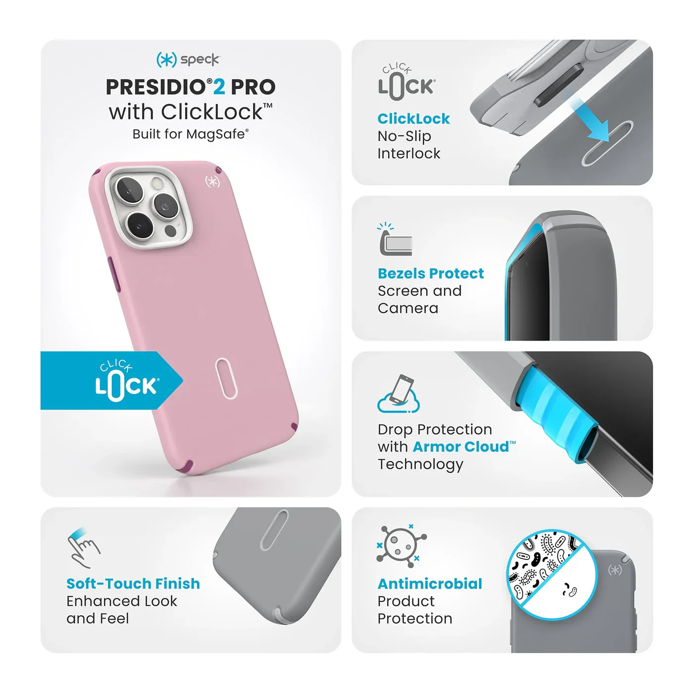 Speck Presidio2 Pro MagSafe with ClickLock for iPhone 16 Pro Max - Pink Boysenberry Purple - Image 9