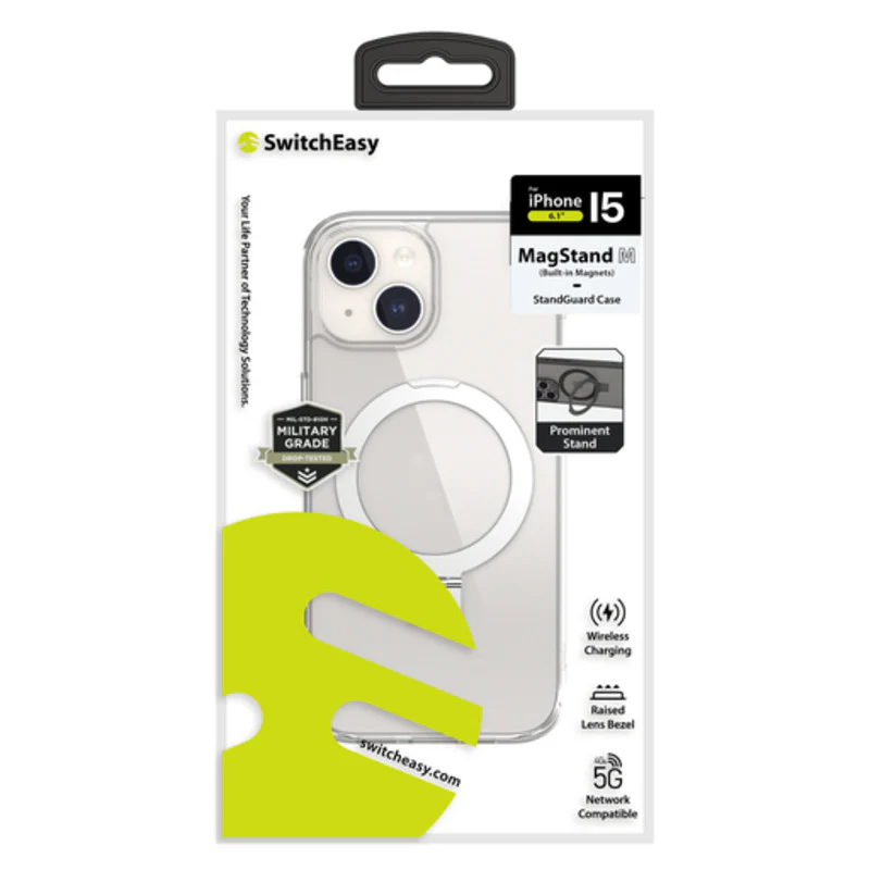 SwitchEasy MagStand M MagSafe Grip Case for iPhone 16e / 15 / 14 Standard 6.1 - Transparent - Image 6