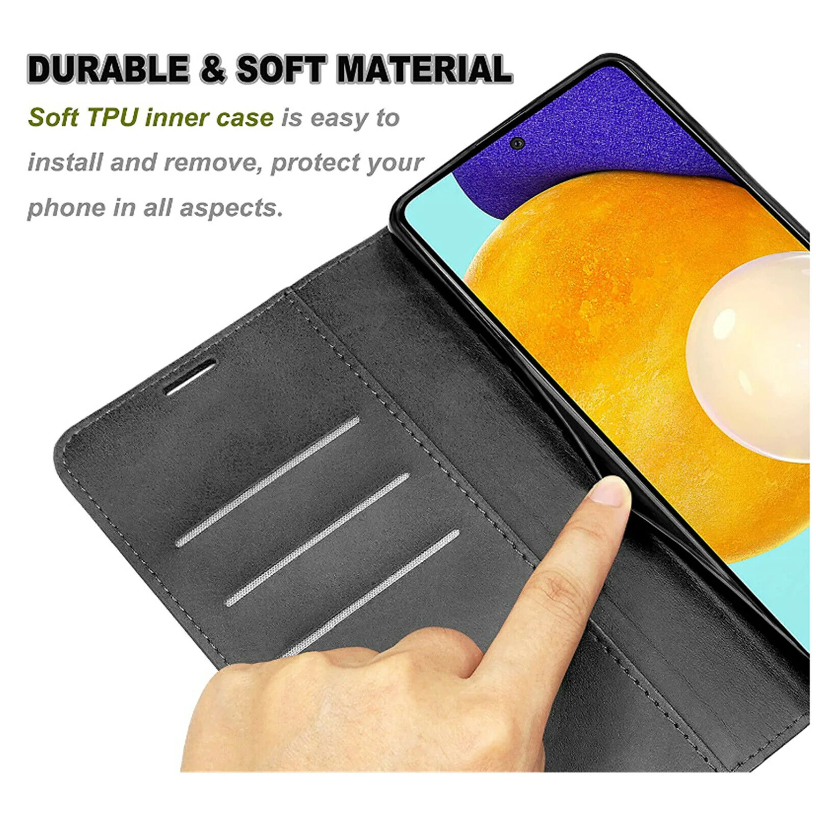 Synthetic Wallet Folio Case for Samsung A32 5G - Black - Image 2