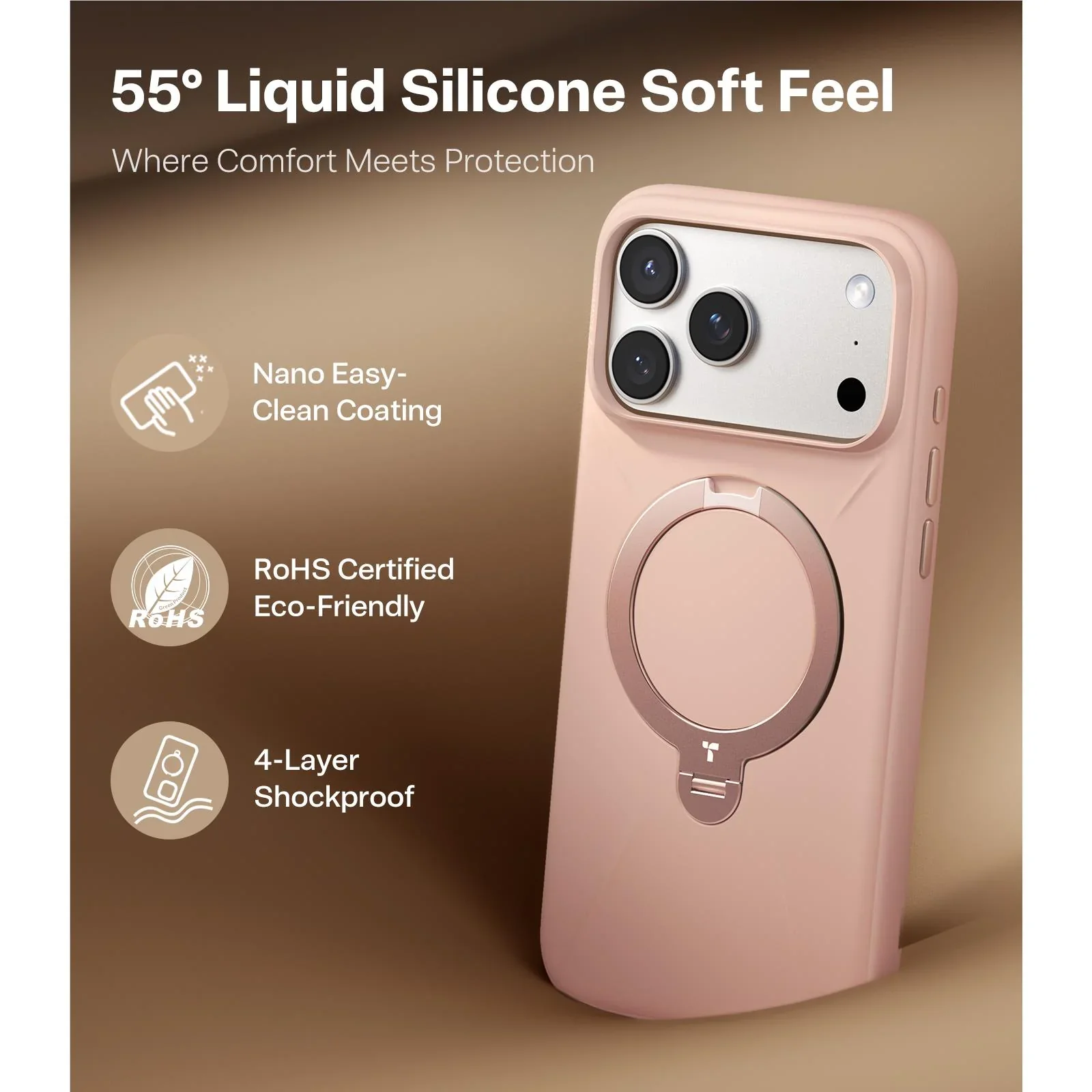 Torras Ostand Silicone MagSafe Case iPhone 17 Pro Max - Rain Mist Pink - Image 2