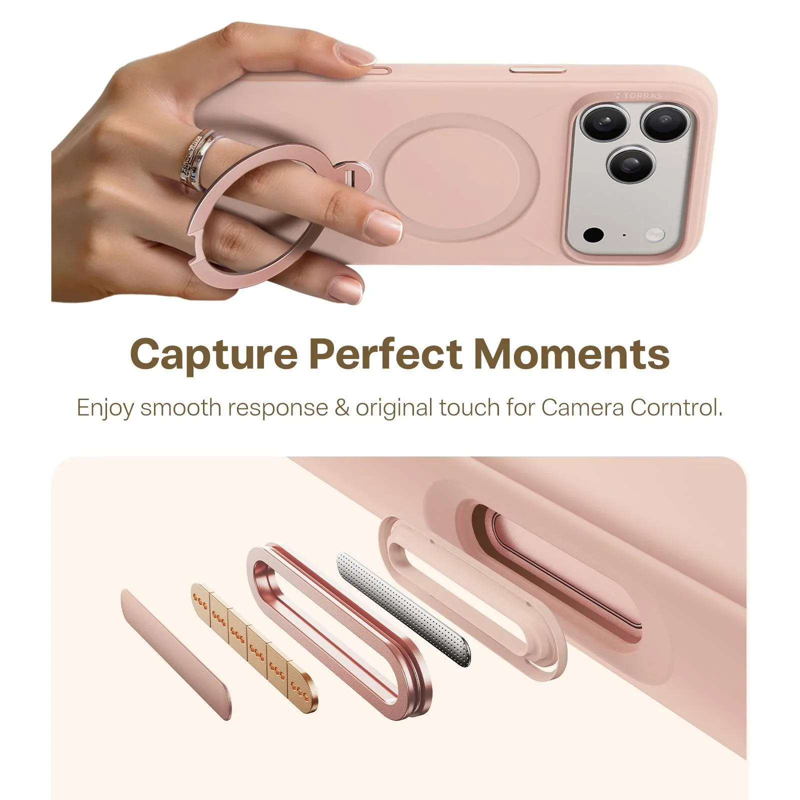 Torras Ostand Silicone MagSafe Case iPhone 17 Pro Max - Rain Mist Pink - Image 3