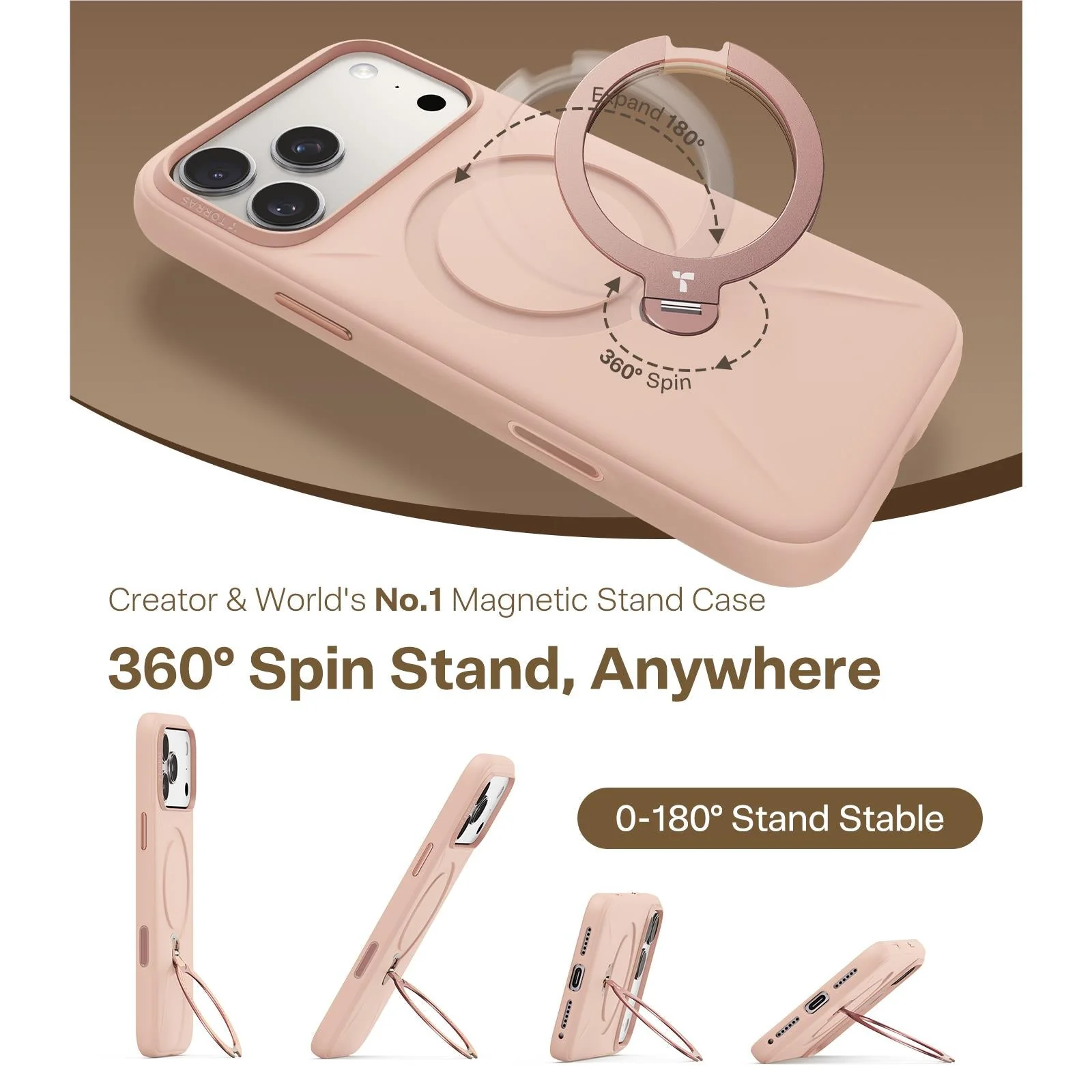Torras Ostand Silicone MagSafe Case iPhone 17 Pro - Rain Mist Pink - Image 4