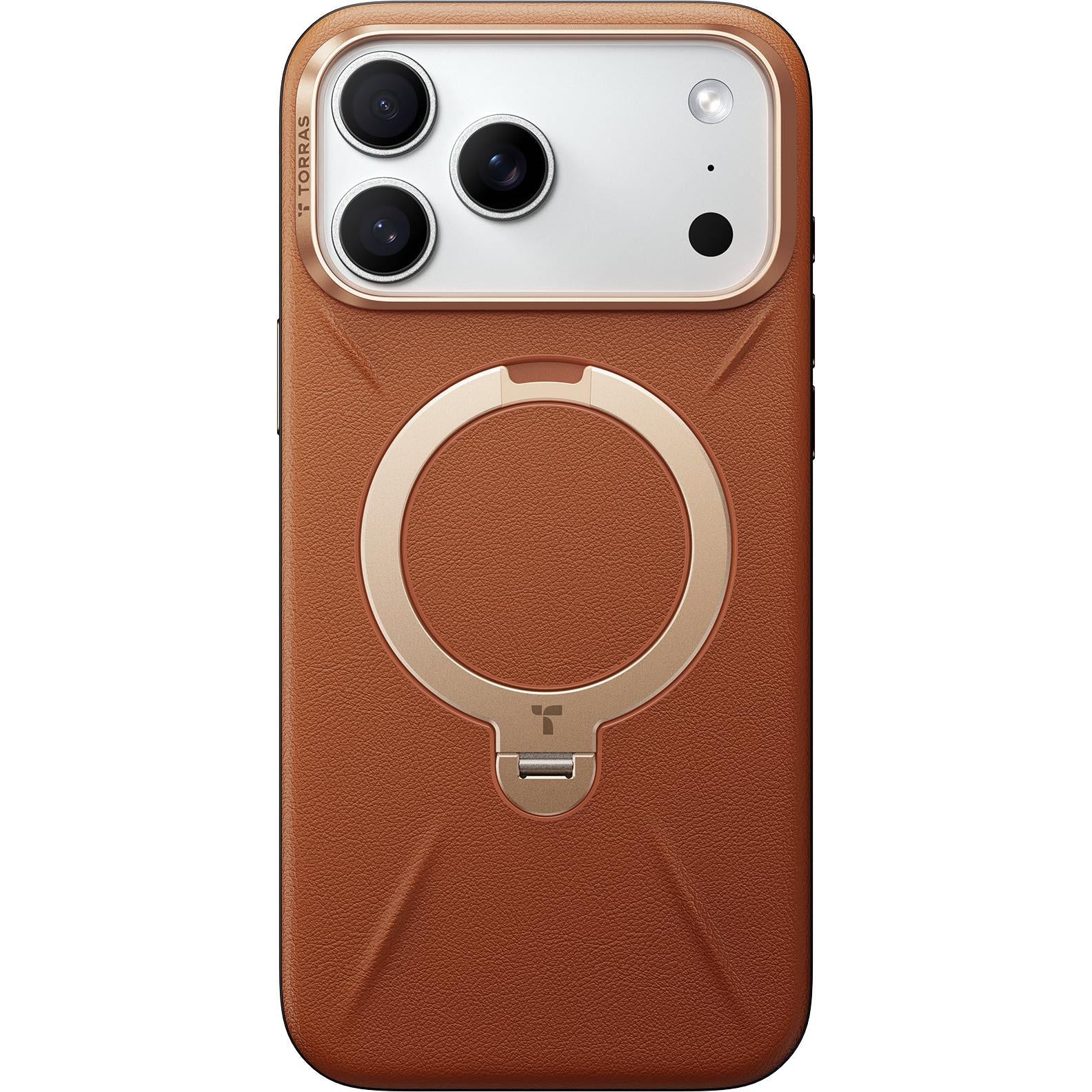 Torras Ostand Spin Vegan Leather MagSafe Case iPhone 17 Pro - Elegant Brown - Image 2