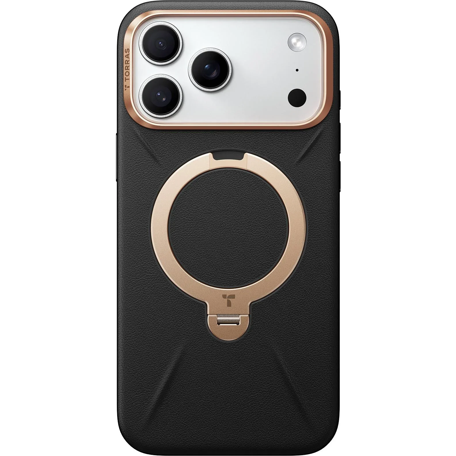 Torras Ostand Spin Vegan Leather MagSafe Case iPhone 17 Pro Max - Black / Gold - Image 2