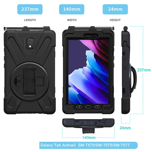 Rugged Case Hand & Shoulder Strap Samsung Tab Active 3 8 inch SM-T570 / T575- Black - Image 6