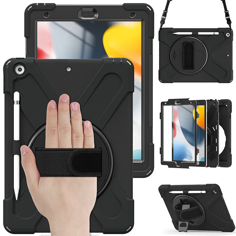 Rugged Protective Case Hand & Shoulder Strap iPad 9th & 8th & 7th Gen 10.2 inch - Black - Image 13