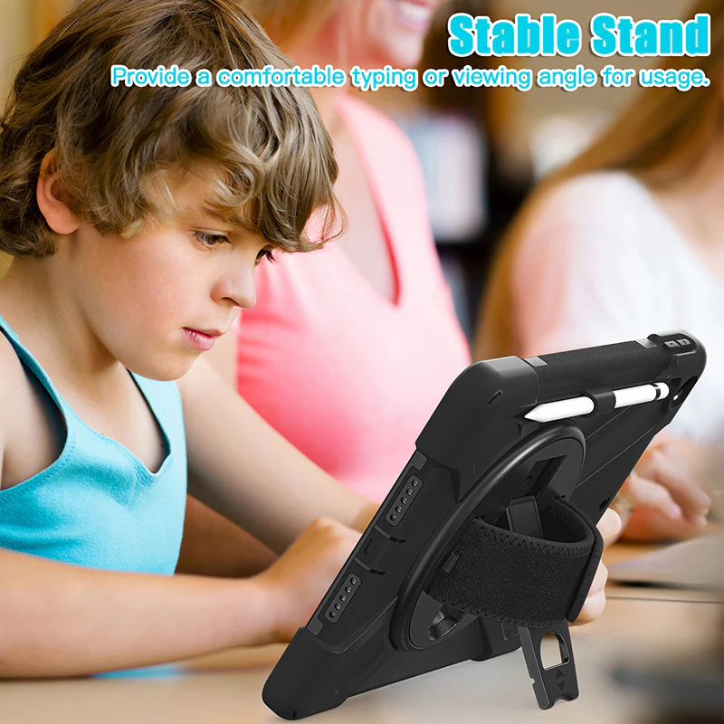 Rugged Protective Case Hand & Shoulder Strap iPad 9th & 8th & 7th Gen 10.2 inch - Black - Image 8
