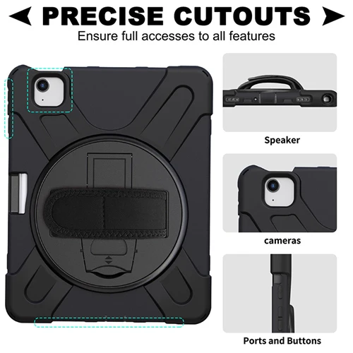 Rugged Case with Hand & Shoulder Strap iPad Air 5th & 4th 10.9 - Black - Image 3