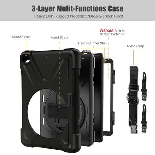 Rugged Protective Case Screen Guard, Hand & Shoulder Strap iPad Mini 5 & 4 - Black - Image 3