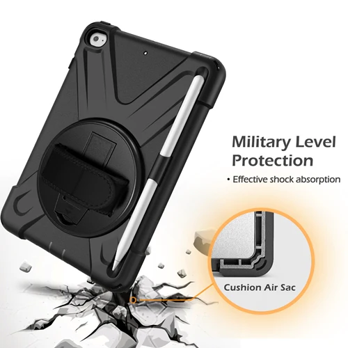 Rugged Protective Case Screen Guard, Hand & Shoulder Strap iPad Mini 5 & 4 - Black - Image 6
