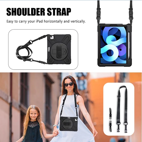 Rugged Case with Hand & Shoulder Strap iPad Pro 11 4th 3rd 2nd 1st Gen - Black - Image 7