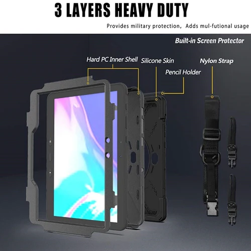 Rugged Case Hand & Shoulder Strap Samsung Tab Active4 Pro 10.1 - Black - Image 5