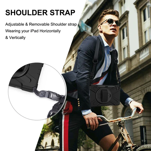Rugged Case Hand & Shoulder Strap Samsung Tab S6 LITE 10.4 2020 & 2022 - Black - Image 3