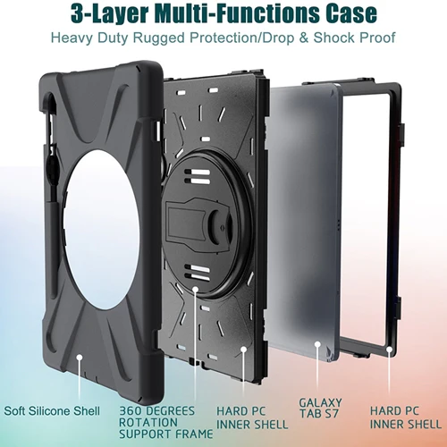 Rugged Case Hand & Shoulder Strap Samsung Tab S8 & S7 - Black - Image 3