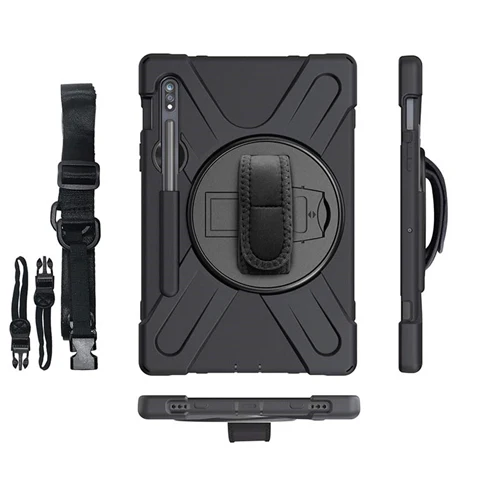 Rugged Case Hand & Shoulder Strap Samsung Tab S8 & S7 - Black - Image 5