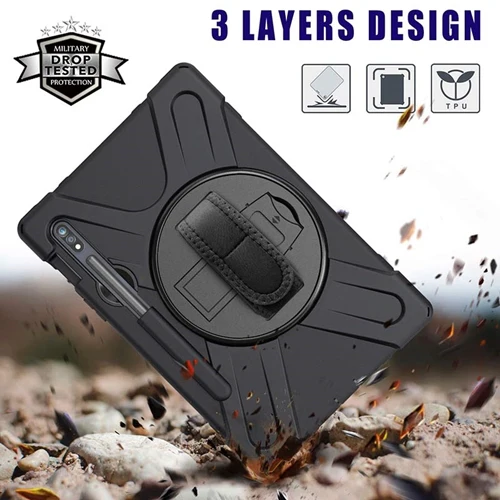 Rugged Case Hand & Shoulder Strap Samsung Tab S8 & S7 - Black - Image 6