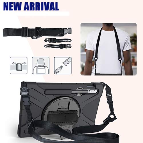 Rugged Case Hand & Shoulder Strap Samsung Tab S8 & S7 - Black - Image 9