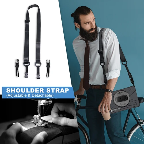 Rugged Case Hand & Shoulder Strap Samsung Tab S8 Plus & S7 Plus - Black - Image 3