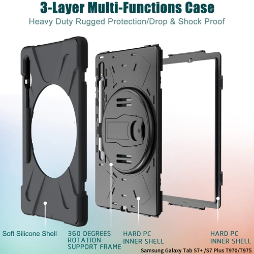 Rugged Case Hand & Shoulder Strap Samsung Tab S8 Plus & S7 Plus - Black - Image 4
