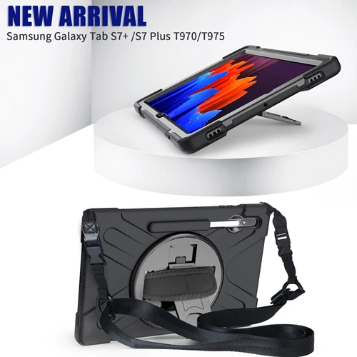 Rugged Case Hand & Shoulder Strap Samsung Tab S8 Plus & S7 Plus - Black - Image 6