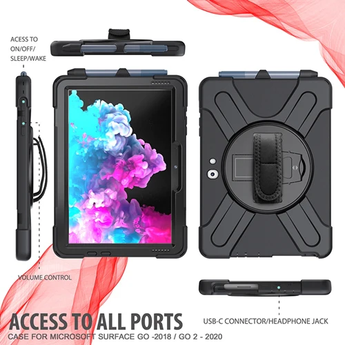 Rugged Protective Case Hand & Shoulder Strap Microsoft Surface Go 4 & 3 & 2 & 1 - Black - Image 3