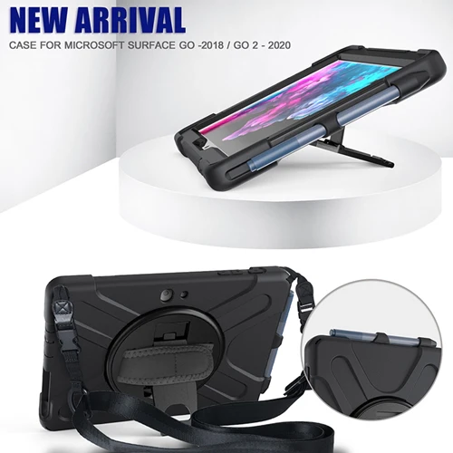 Rugged Protective Case Hand & Shoulder Strap Microsoft Surface Go 4 & 3 & 2 & 1 - Black - Image 7