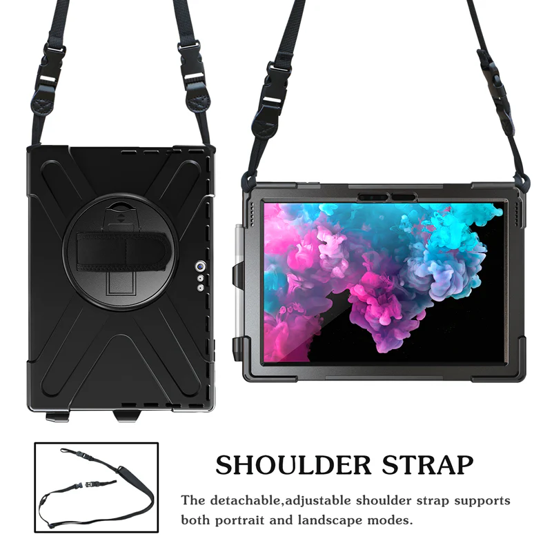 Rugged Case Hand & Shoulder Strap Microsoft Surface Pro 7+ / 7 / 6 / 5 / 4 - Black - Image 3