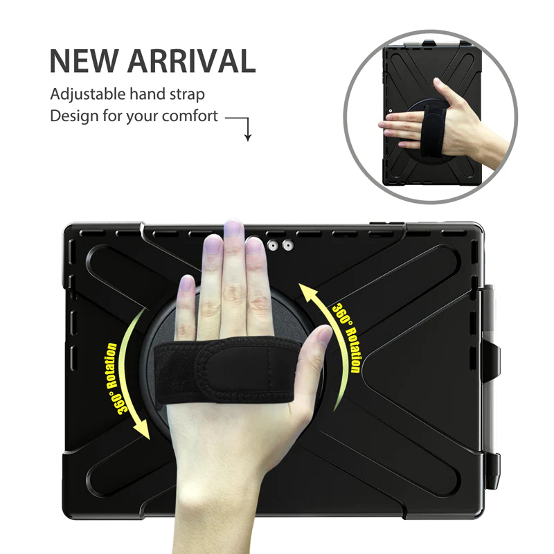 Rugged Case Hand & Shoulder Strap Microsoft Surface Pro 7+ / 7 / 6 / 5 / 4 - Black - Image 4