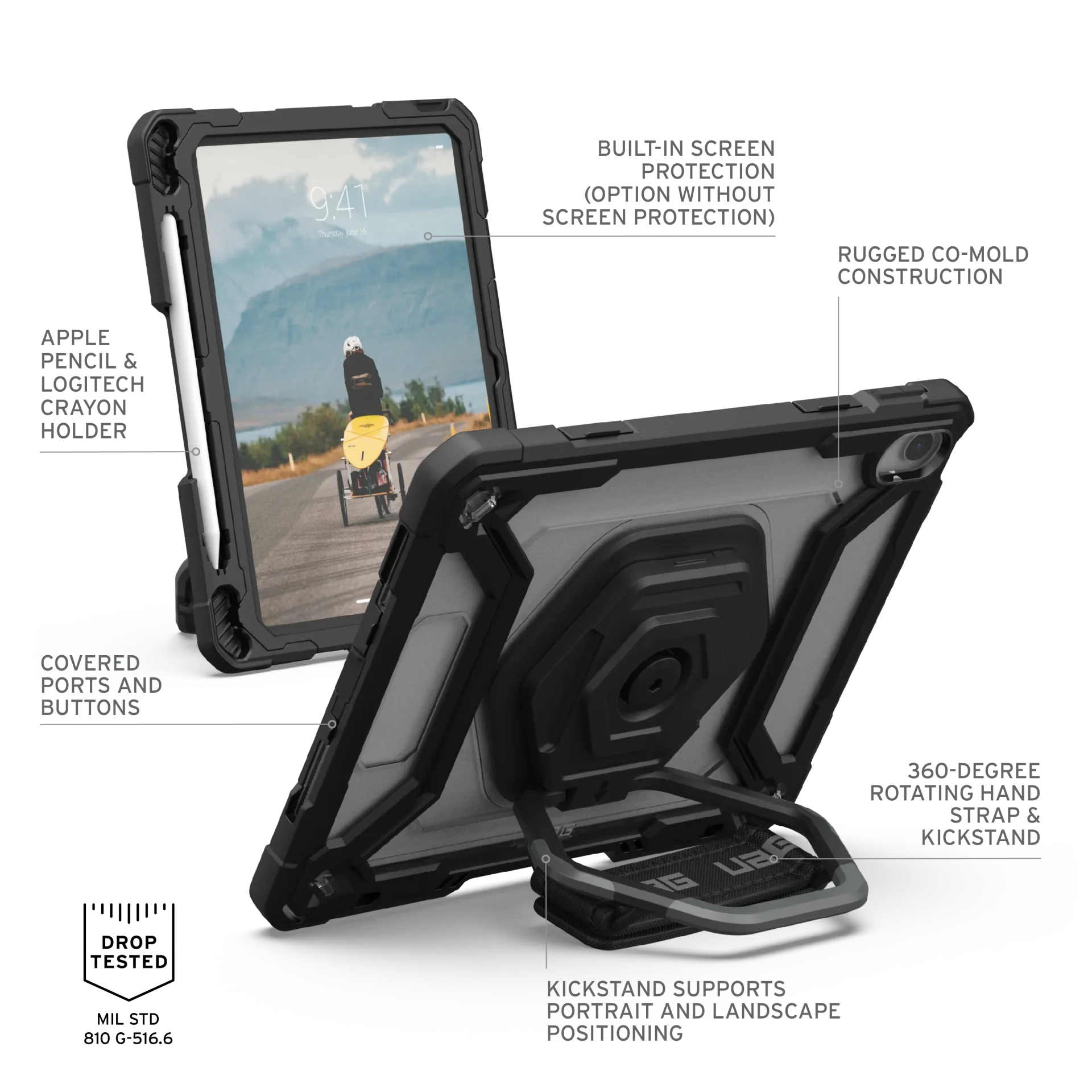 UAG Plasma Rugged Case iPad 10th / 11th Gen 10.9  Kickstand & Handstrap - Black - Image 3