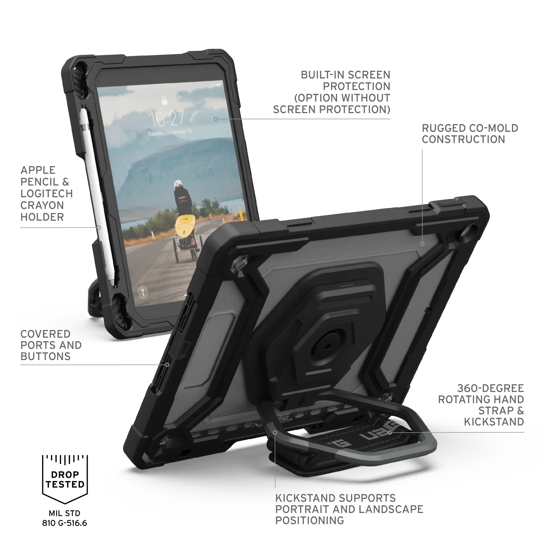 UAG Plasma Tough Case iPad 9 / 8 / 7 10.2 Kickstand & Handstrap - Black - Image 6