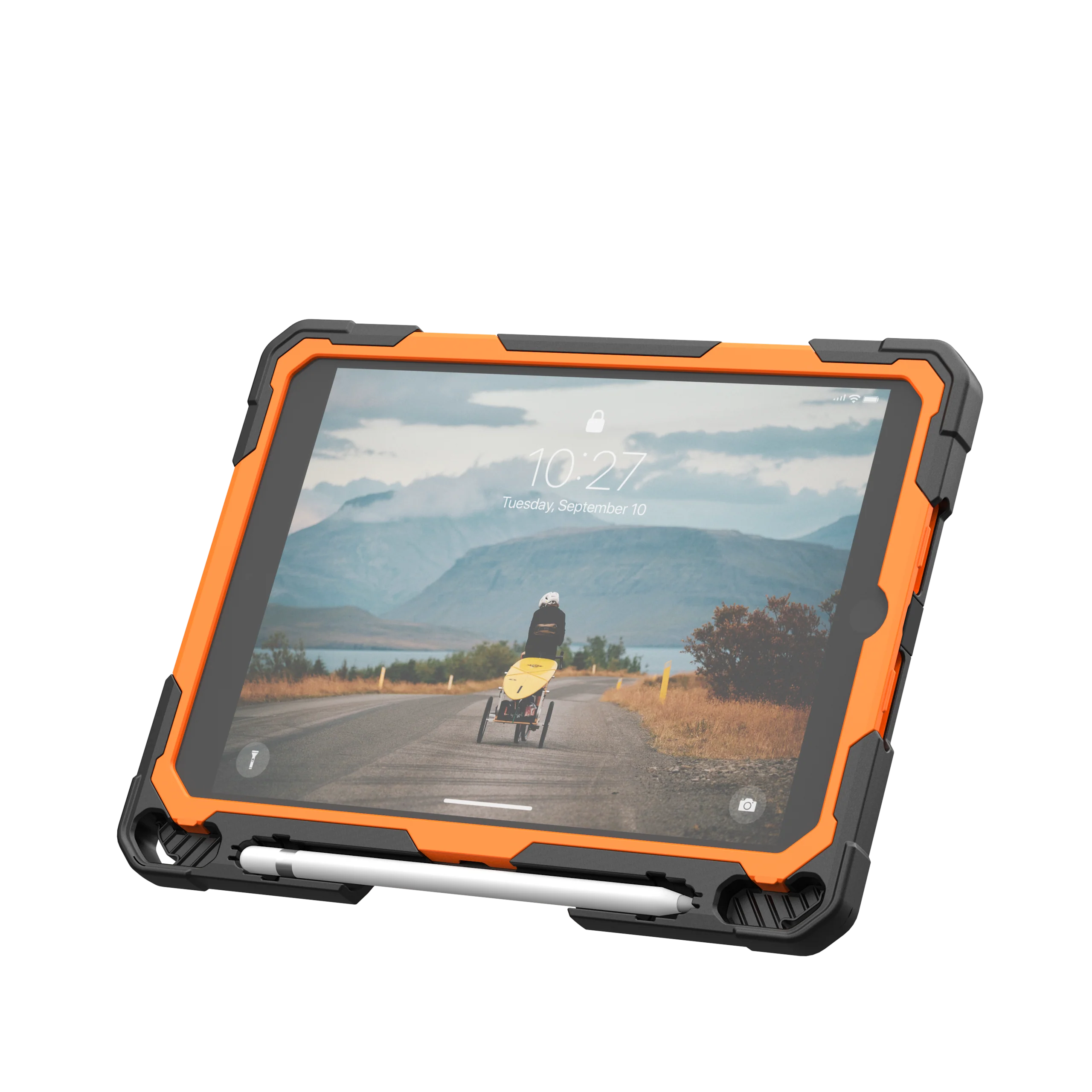 UAG Plasma Tough Case iPad 9 / 8 / 7 10.2 Kickstand & Handstrap - Orange / Black - Image 11