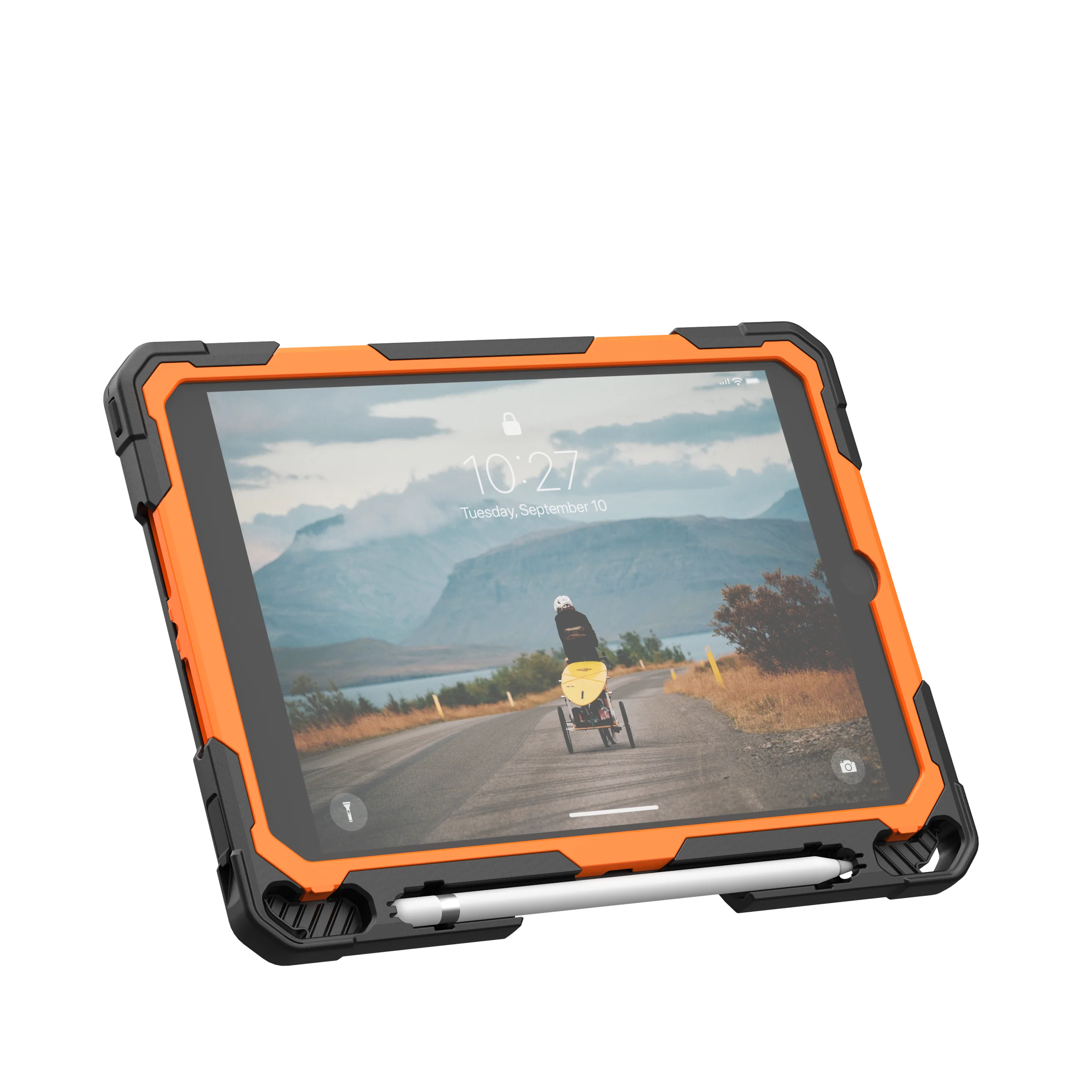 UAG Plasma Tough Case iPad 9 / 8 / 7 10.2 Kickstand & Handstrap - Orange / Black - Image 12
