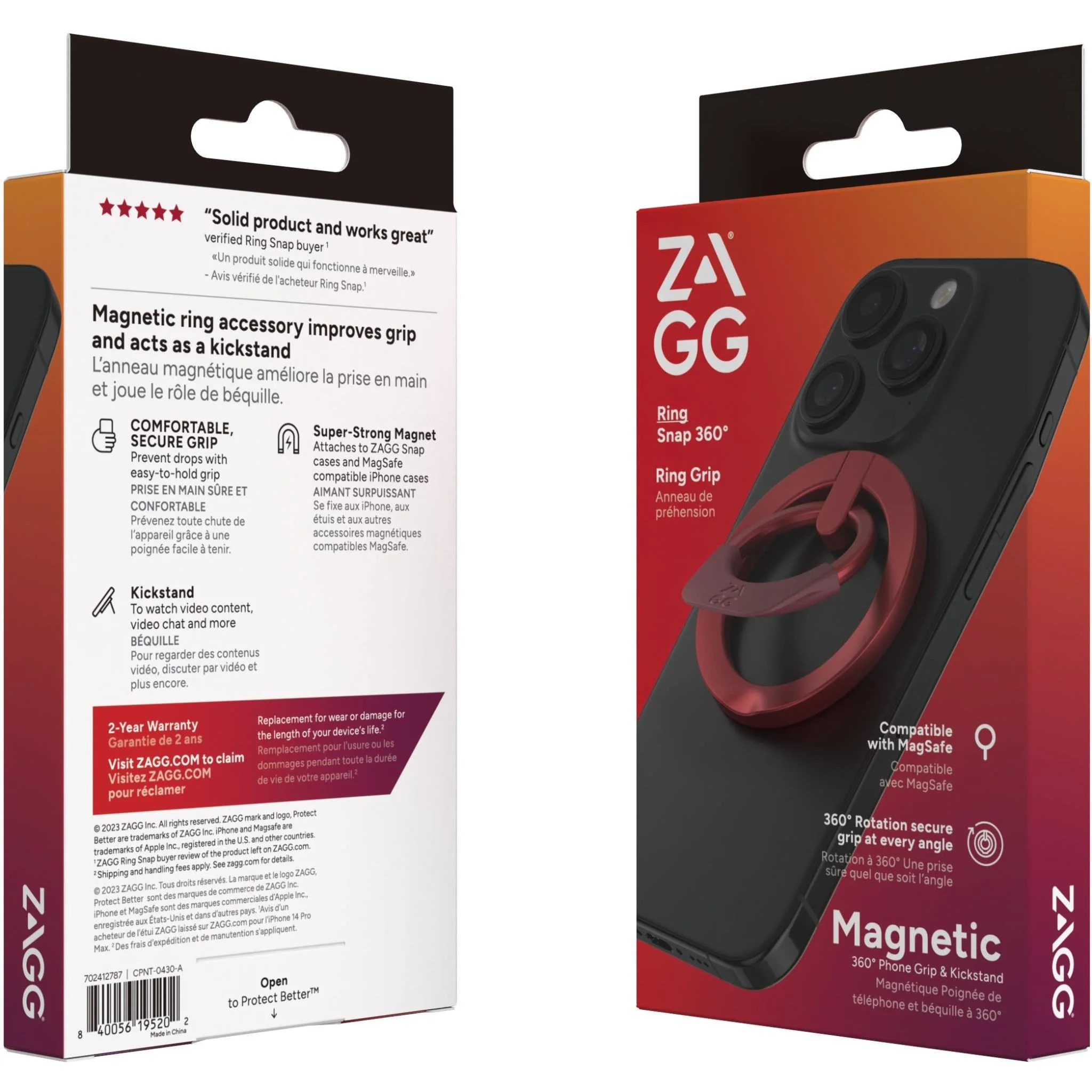 ZAGG Magnetic Ring Snap 360 Phone Grip & Kickstand - Red - Image 3