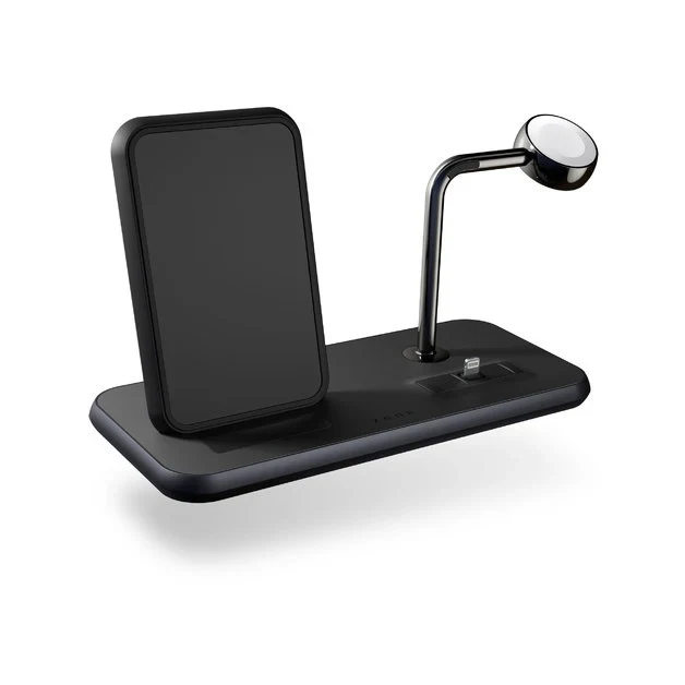 Zens Aluminium Dual Wireless Charging Dock for SmartPhone + Apple Watch + Airpods - Black - Image 3