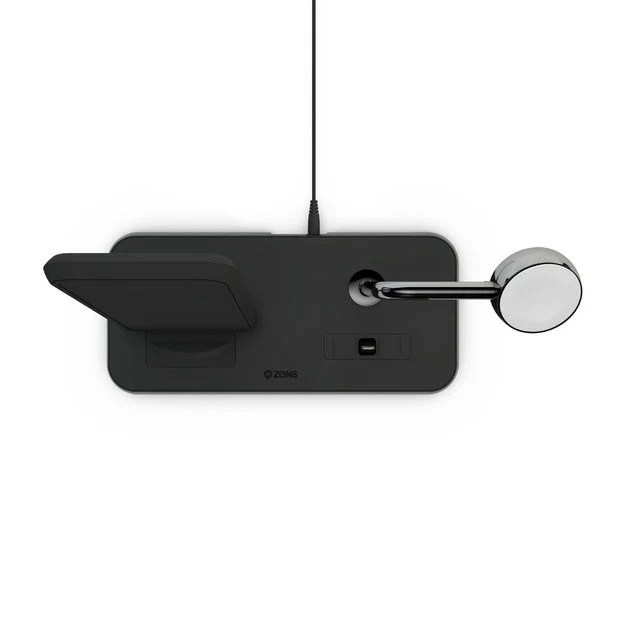 Zens Aluminium Dual Wireless Charging Dock for SmartPhone + Apple Watch + Airpods - Black - Image 4